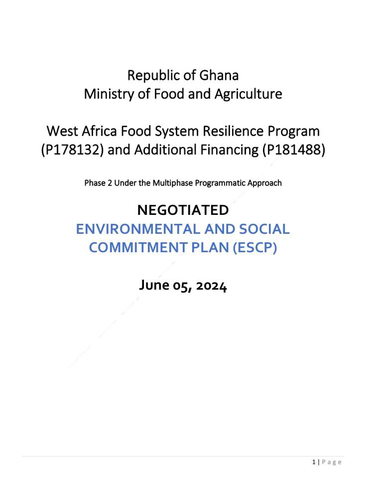 NEGOTIATED ENVIRONMENTAL AND SOCIAL  COMMITMENT PLAN (ESCP)